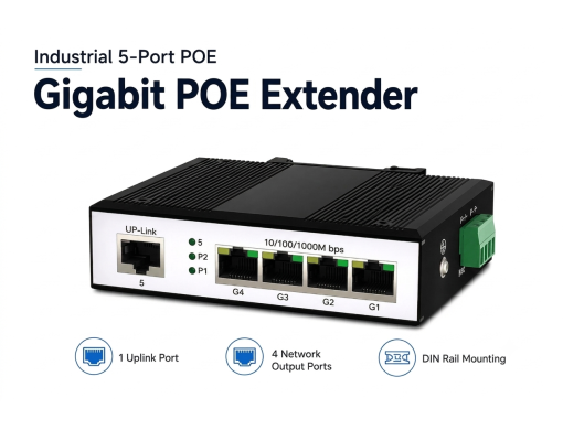 Gigabit PoE Extender 1 เข้า 4 ออก 10/100/1000Mbps IEEE 802.3af at HM HUAMINGVISION