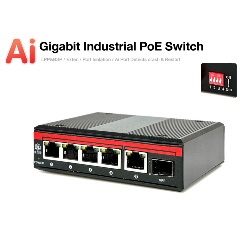 Gpi Switch Gigabit Industrial Ai PoE Switch 4 Port + Gigabit Uplink + SFP