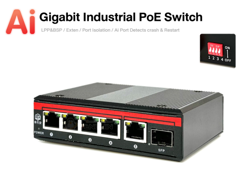 Gigabit Industrial Ai PoE Switch 6 Port (4 PoE + Gigabit Uplink + SFP)