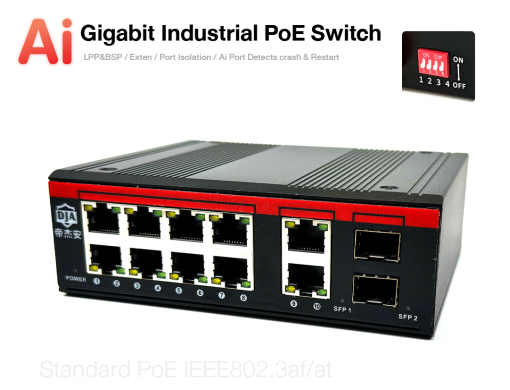 Full Gigabit Industrial Ai POE Switch 12 Port (8 POE+2GE+2SFP)