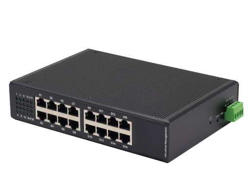 Gigabit 16 Port Industrial PoE Switch ยึดรางปีกนก DIN-35mm