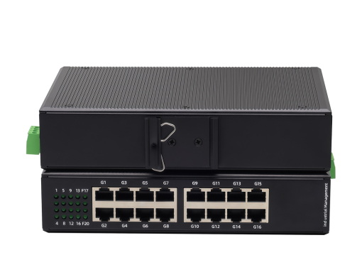 Gigabit 16 Port Industrial PoE Switch ยึดรางปีกนก DIN-35mm
