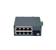 Mini Industrial Gigabit Fiber Media Converter | 1 SC (WDM A) + 8 LAN | 20km | DC 9-57V | DIN-Rail