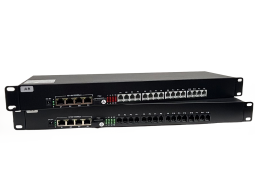 TR16P4GET-1U Fiber Converter 16CH RJ11 + 4 Gigabit LAN แบบติดแร็ค