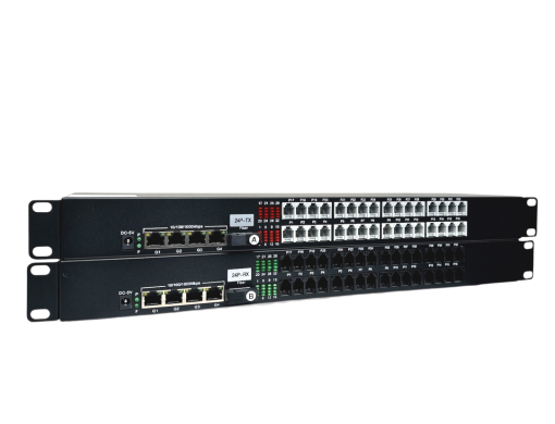 TR24P4GET-1U Fiber Converter 24 CH RJ11 + 4 Gigabit LAN แบบติดแร็ค