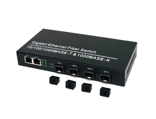 Gigabit SFP Switch 4 Port + 2 GE Uplink (10/100/1000M) ยี่ห้อ HM รุ่น ET-4GF2GE-SFP แบบวางโต๊ะ (Desktop)