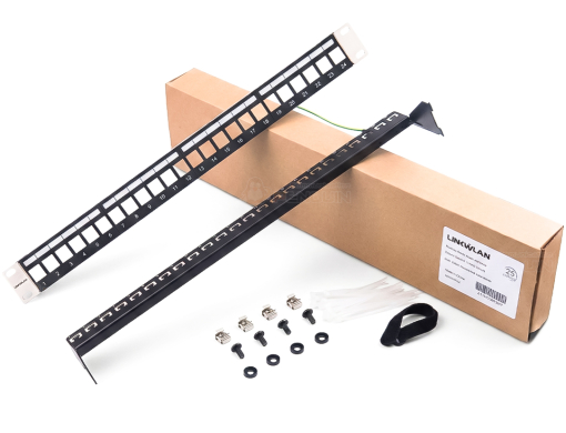 Keystone Patch Panel 24-Port สำหรับตู้แร็ค 19 นิ้ว พร้อม Cable Management Bar