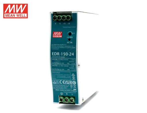 MEANWELL รุ่น EDR-150-24 แหล่งจ่ายไฟขนาด 150 วัตต์ ติดตั้งในราง DIN Rail แรงดันขาออก 24V