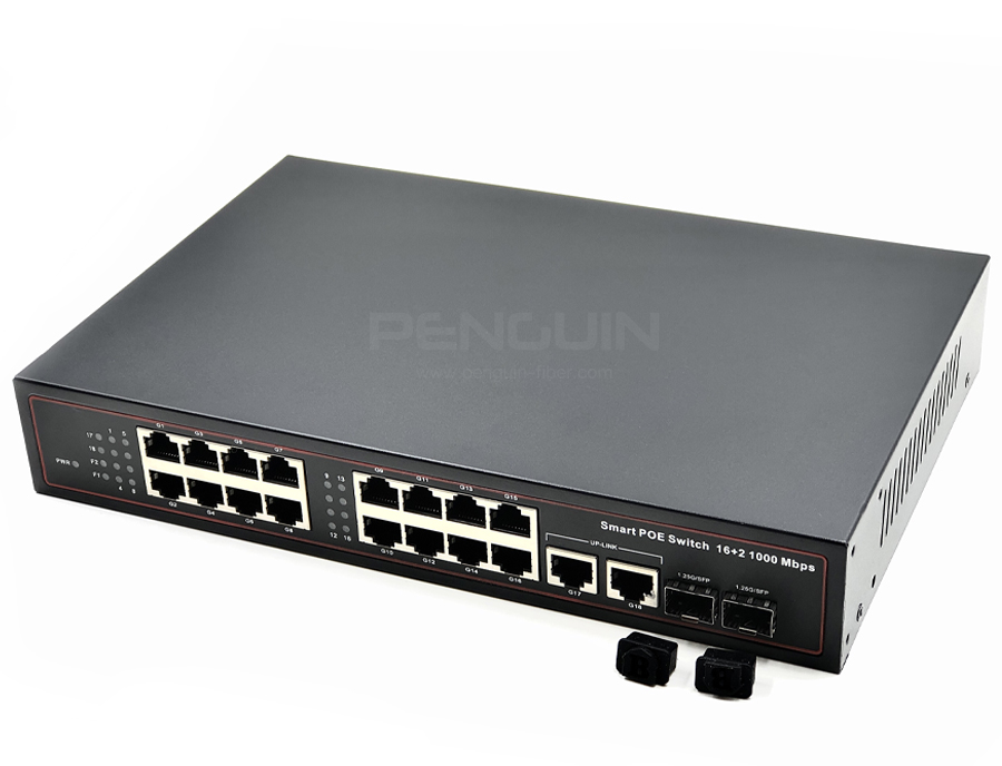 RB-FES1602G-POE Fast Ethernet 16+2 Gigabit combo ports high power POE+  switch, 19 rack mountable