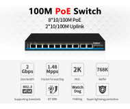 Hasivo รุ่น S1100P-8F-2F-Ai PoE Switch 8 Port 10/100M + 2 Uplink (Ai, PoEDog) 120W