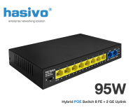 Hybrid PoE Switch 8 POE (10/100) + 2 Gigabit Uplink (95W) hasivo รุ่น S1100P-8F-2G-SE