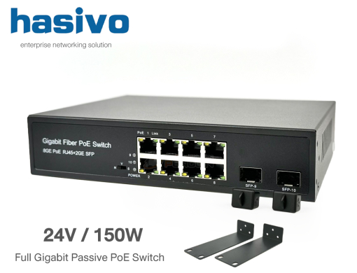 Full Gigabit Passive PoE Switch 8 Port + 2 SFP (150W) hasivo S1200P-8G-2S-24