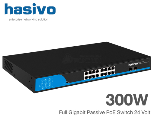 Full Gigabit Passive PoE Switch (24V) 16 Port + 2 SFP Uplink 300W