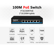 10/100 PoE Switch 4 Port + 2 Uplink (Ai, PoEDog) Hasivo รุ่น S600P-4F-2F-Ai