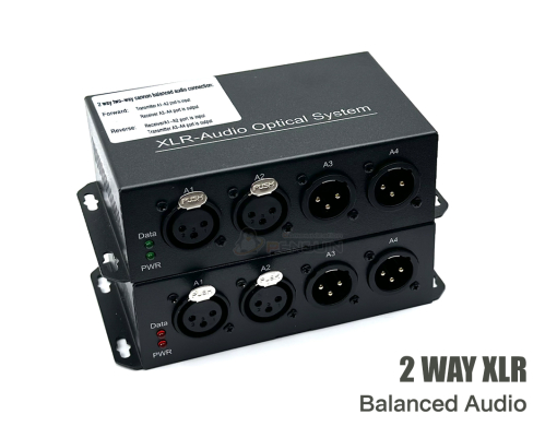กล่องแปลงสัญญาณเสียง Balance Audio XLR ผ่านสายไฟเบอร์ออปติก Single-mode ระยะไกล 20 กิโลเมตร แบบ 2 ทิศทาง 2 ช่อง ไปกลับ (4 ช่องเชื่อมต่อ)