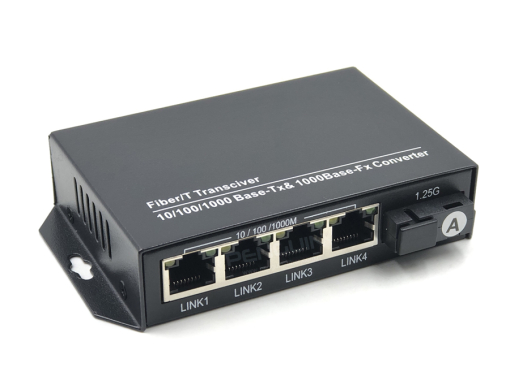 Gigabit Fiber Media Converter 1 Fiber 4 LAN SC Single-Mode WDM A 3km