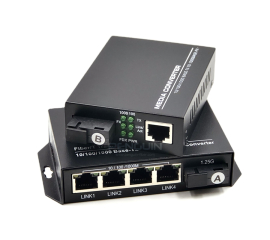 Gigabit WDM Media Converter 1x4 (Built-in Fiber ระยะ 3km)