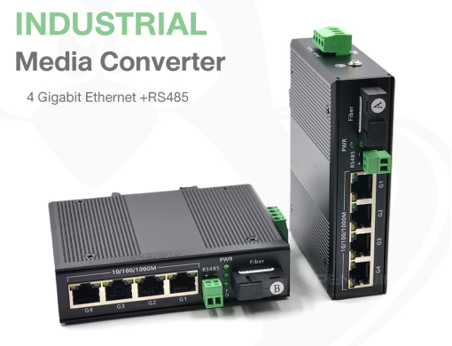 (2-in-1) Gigabit Industrial Media Converter 4 Port + RS485