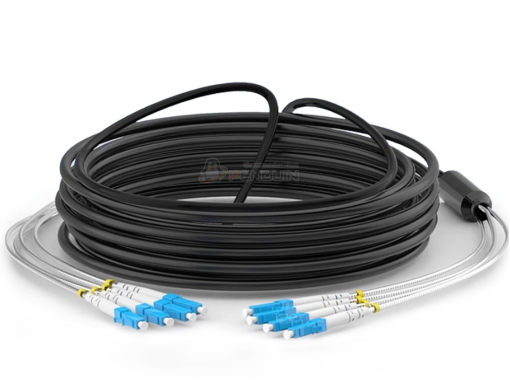 สายไฟเบอร์ออฟติก 4 Core Single-mode (9/125um) หัว LC ยาว 100 เมตร พร้อมเปลือกหุ้มเกราะกันกระรอก วัสดุ LSZH ทนทาน ปลอดภัย เหมาะสำหรับการใช้งานทั้งในอาคารและกลางแจ้ง รองรับการส่งสัญญาณระยะไกลอย่างมีประสิทธิภาพ