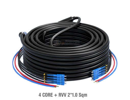 สายไฟเบอร์ออปติก Composite 4 Core ชนิด Single-mode พร้อมสายไฟ RVV 2x1.0 sqm ยาว 100 เมตร โครงสร้าง Armoured ป้องกันกระรอก ขนาดเส้นผ่านศูนย์กลาง 6 มม.