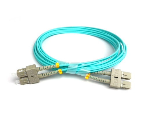 SC to SC Duplex OM3 Multimode Fiber Optic Patch Cord 50/125µm Aqua
