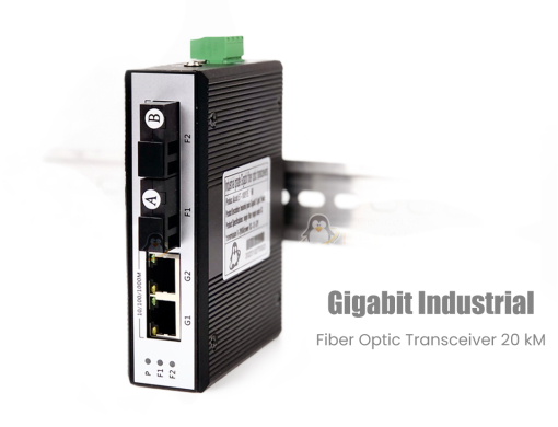 Gigabit Industrial Fiber Optic Transceiver 2 GE + 2 SC (20KM)