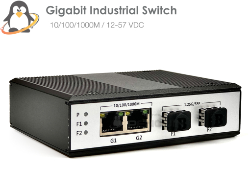 Gigabit Industrial Switch 2 Port (10/100/1000) + 2 SFP (1.25G) Din-Rail Mounting 12-57VDC
