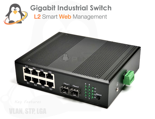Full Gigabit Industrial Manage Switch Layer 2 (Web Management) 8 Port (10/100/1000) + 2 SFP (1.25G)
