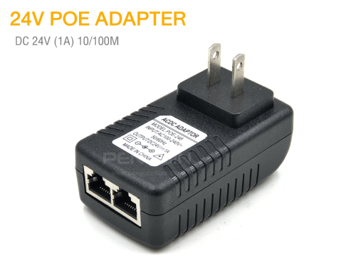 24V Passive POE Adapter อะแดปเตอร์จ่ายไฟ 24V-DC กำลังไฟ 24W (1A) เชื่อมต่อรับส่งข้อมูลผ่านสายแลน ความเร็ว 10/100 Mbps. 