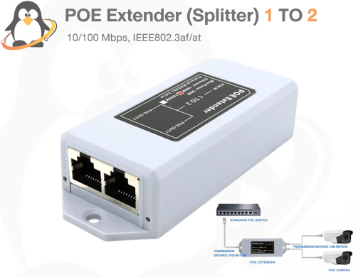 10/100M PoE Extender (Splitter) เข้า 1 ออก 2 ใช้กับ Standard PoE Switch 48V