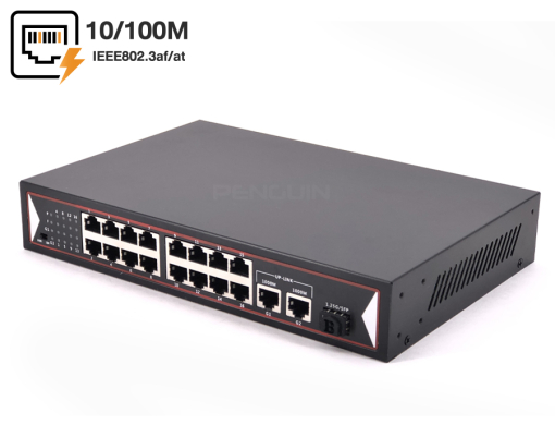 POE Switch 16 Port (10/100M) + 2 Gigabit Ethernet Uplink + 1 SFP (1.25G)