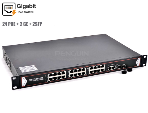 Gigabit PoE Network Switch (10/100/1000) 24 Port + 2 Gigabit Uplink + 2 SFP (1.25G) อุปกรณ์เน็ตเวิร์ค PoE 48V มาตรฐาน IEEE802.3af/at กำลังไฟ 260W