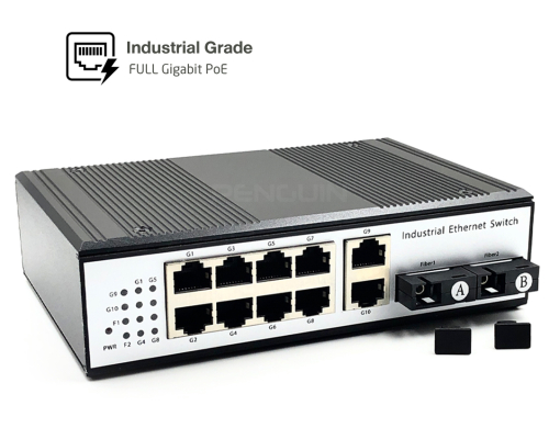 Gigabit Industrial POE Switc 8 Port + 2GE + 2 SC Fiber (A+B)