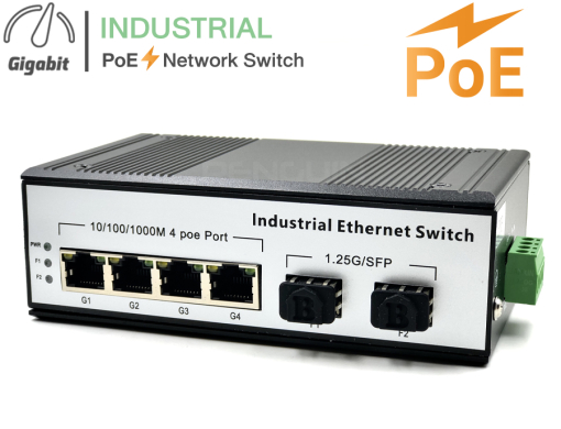Gigabit Industrial PoE Switch 4 Port (10/100/1000) + 2 SFP (1.25G)