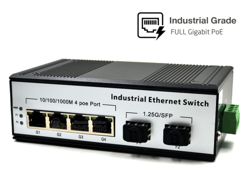 6 Port Full Gigabit Industrial PoE Switch (4 PoE + 2 SFP)