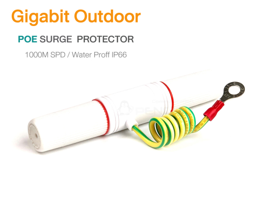 Gigabit Outdoor POE Surge Protector กันน้ำ ติดตั้งภายนอก (IP67) ความเร็ว 1000 Mbps. รองรับการใช้งานร่วมกับ Standard POE Switch (48V) รองรับ IEEE802.3af/at