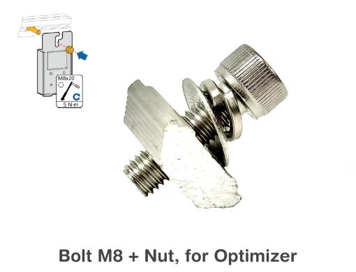 ชุดน๊อต พร้องแหวนรอง แหวนสปริง ขนาด M8 (Bolt & Nut) สำหรับยึด Optimizer บนรางโซล่าเซล