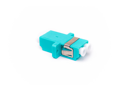 LC Adapter Duplex Multi-mode OM3 สำหรับเชื่อมต่อสายไฟเบอร์ออฟติกในระบบ FTTH และ Data CenterLC Duplex OM3 Multi-mode Fiber Optic Adapter Aqua LC-Adapter Duplex Multi-mode OM3