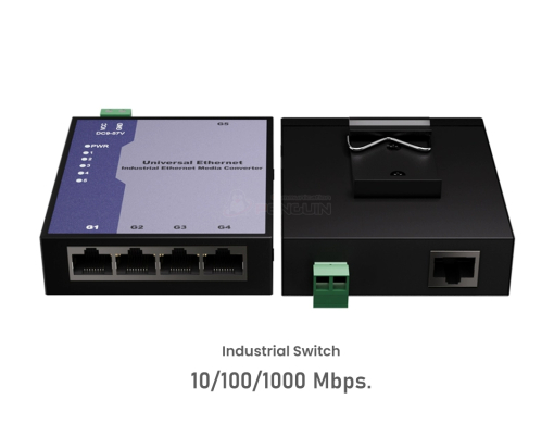 Full Gigabit (10/100/1000M) Industrial Unmanaged Switch 5 Port ยีดรางปีกนก รองรับแรงดันไฟ DC9V - 57V ติดตั้งแบบระนาบ