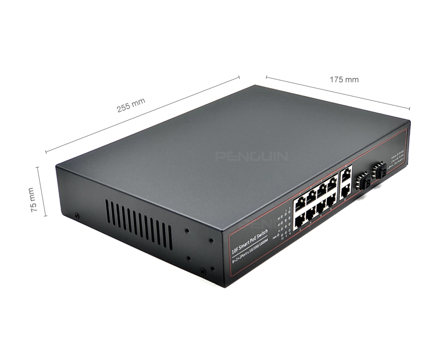 Gigabit PoE Network Switch 8 Port (10/100/1000) + 2 Gigabit Uplink Port (10/100/1000) + 2 SFP 1.25G อุปกรณ์ PoE มาตรฐาน IEEE 802.3af/at