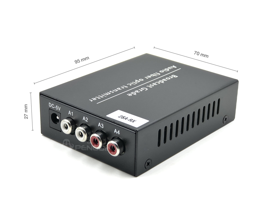 ตัวแปลงสัญญาณ (Media Converter) เสียง (Audio) ผ่านสายไฟเบอร์ออปติก Single-mode ระยะไกลแบบ 2 ทาง 2 ช่องส่งสัญญาณ