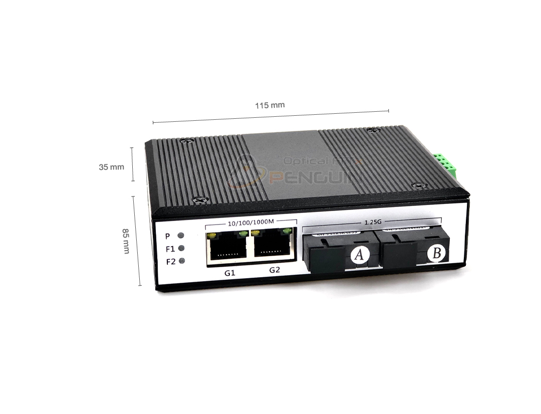 Gigabit Industrial Fiber Optic Transceiver 2 Ethernet Lan 10/100/1000 + 2 SC 1.25G มีไฟเบอร์มาในตัว Fiber A: 1310/1550 + B:1550/1310 ชนิด WDM 20KM