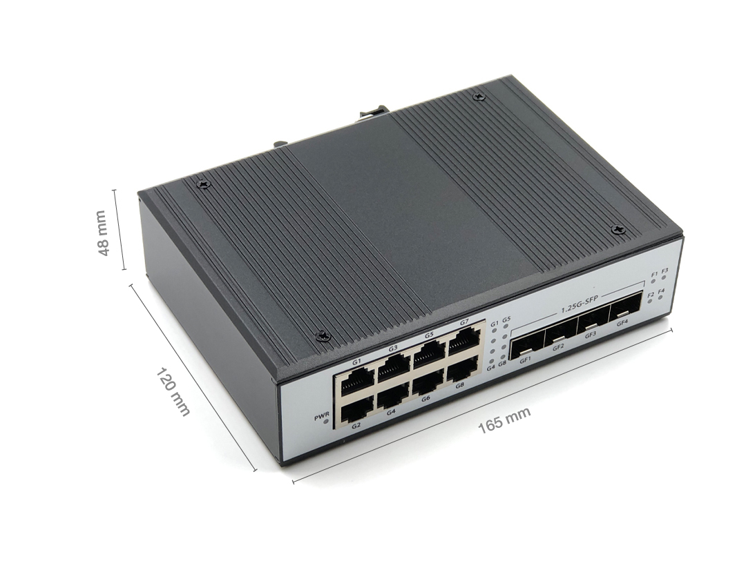 Gigabit Ethernet Switch 8 Port 4 SFP เกรด อุตสาหกรรม