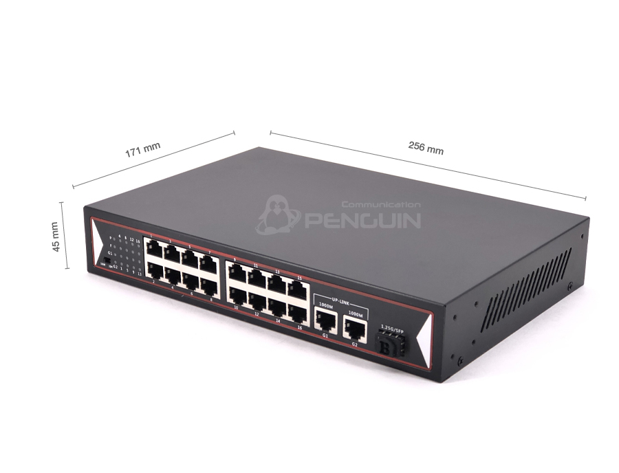 POE Switch 16 Port (10/100M) + 2 Gigabit Ethernet Uplink + 1 SFP (1.25G)