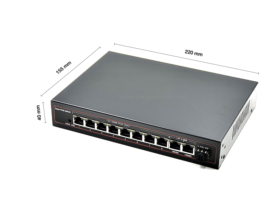 PoE Switch 8 Port 802.3af/at (10/100) + 2 Gigabit (10/100/1000) + 1 Port SFP 1.25G จ่ายไฟให้อุปกรณ์ที่รองรับ PoE 48V มาตรฐาน IEEE 802.3af/at