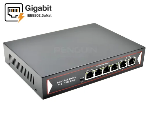 Full Gigabit PoE Switch 4 Port + 2 Uplink มีฟังก์ชั่น Isolation