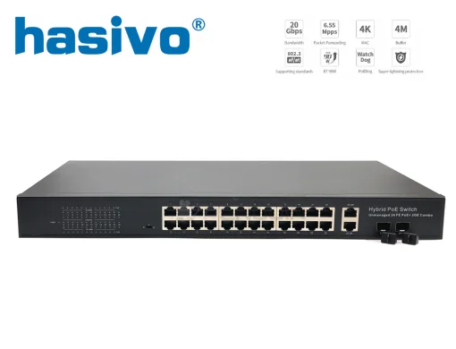 hasivo S2800P-24F-2TC | Hybrid POE Switch 24 Port (10/100) + 2 Gigabit Uplink (Combo) 