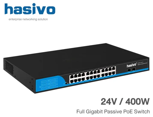 Gigabit Passive PoE Switch (24V) 24 Port + 2 SFP 400W | hasivo รุ่น S5800P-24G-2S-FB(24)