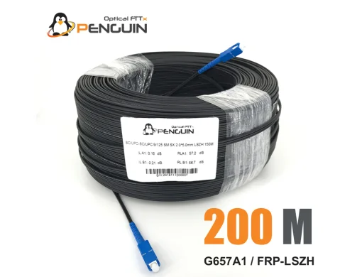 สายไฟเบอร์ออฟติก 1 คอร์ Single-mode เข้าหัว SC/UPC (สายสลิงฝอย 0.4*7) ยาว 200 เมตร