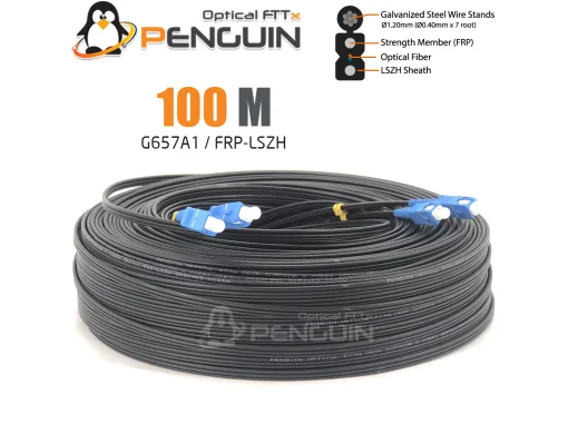 สายไฟเบอร์ออฟติก 2 คอร์ SC/UPC (สายสลิงฝอย 0.4*7) ยาว 100 เมตร